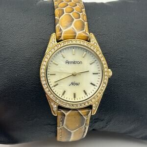 Armitron Gold Mother Pearl Snake Print Leather Women’s Watch